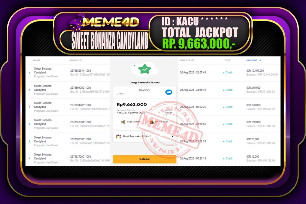Bukti Jp MEME4D Slot Online 27 Agustus 2025
