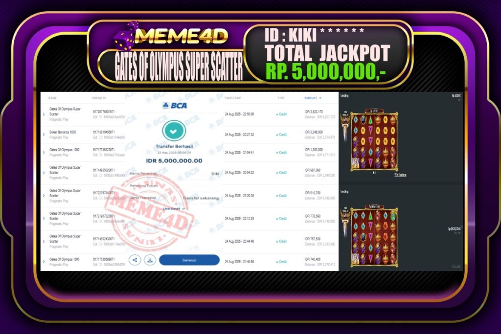 Bukti Jp MEME4D Slot Online 25 Agustus 2025
