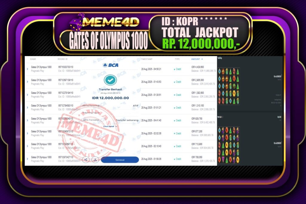 Bukti Jp MEME4D Slot Online 28 Agustus 2025