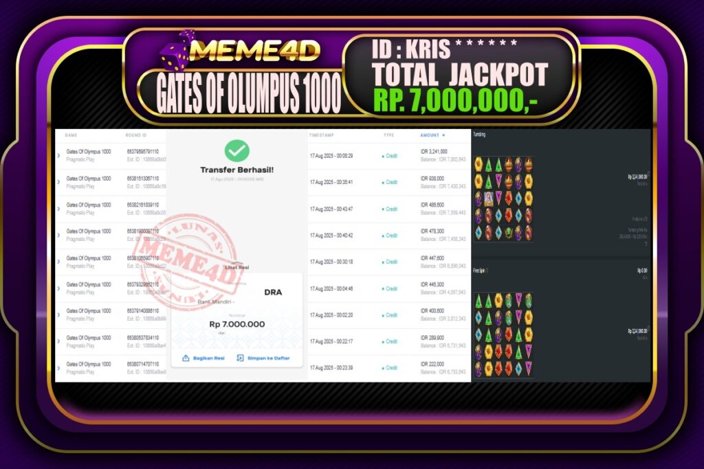 Bukti Jp MEME4D Slot Online 17 AGUSTUS 2025