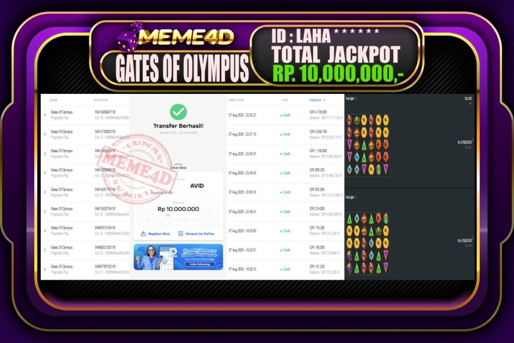 Bukti Jp MEME4D Slot Online 08 AGUSTUS 2025