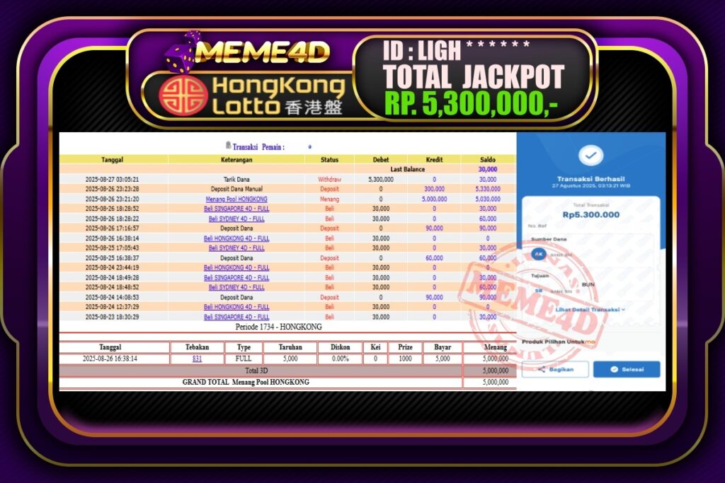 Bukti Jp MEME4D Togel Online 27 Agustus 2025