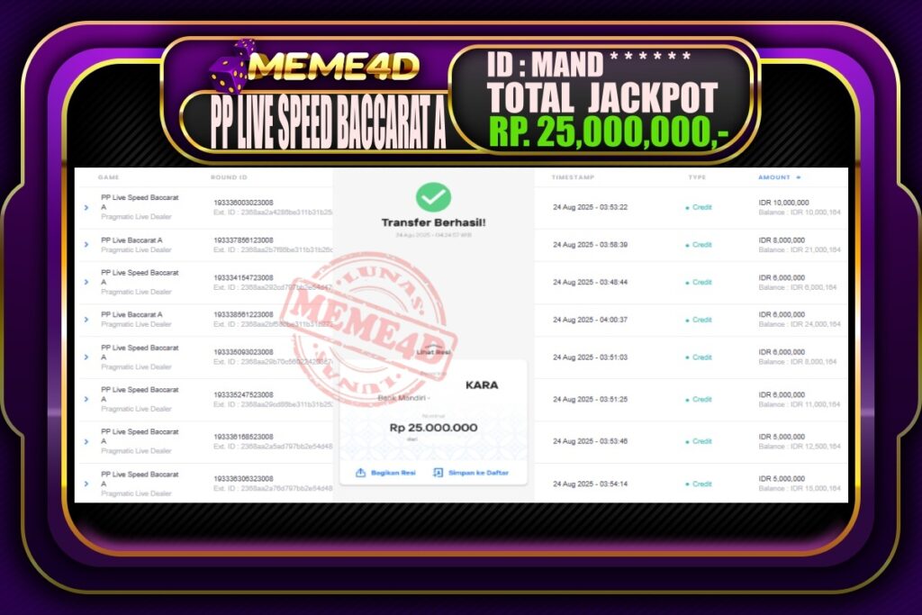Bukti Jp MEME4D Casino Online 24 Agustus 2025
