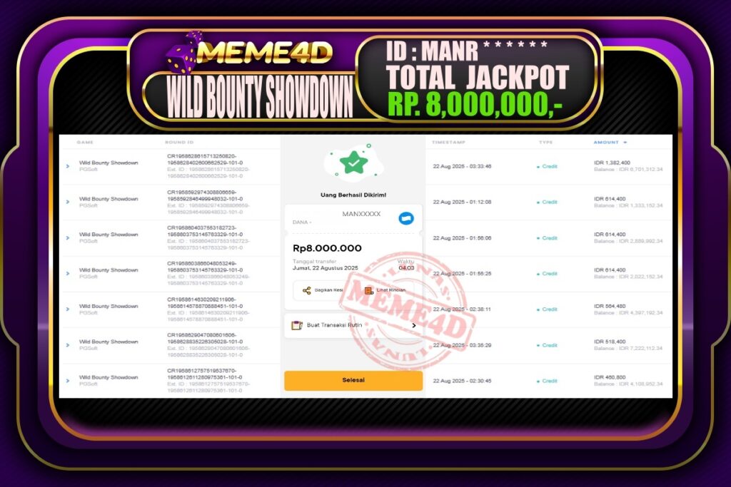 Bukti Jp MEME4D Slot Online 22 Agustus 2025