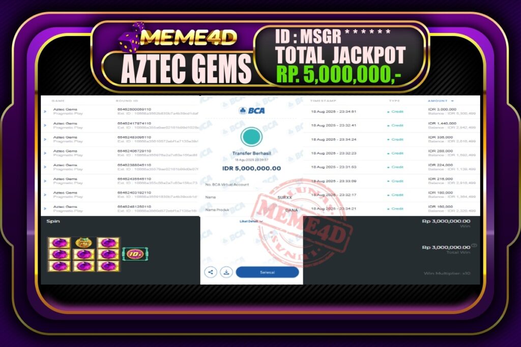 Bukti Jp MEME4D Slot Online 19 AGUSTUS 2025