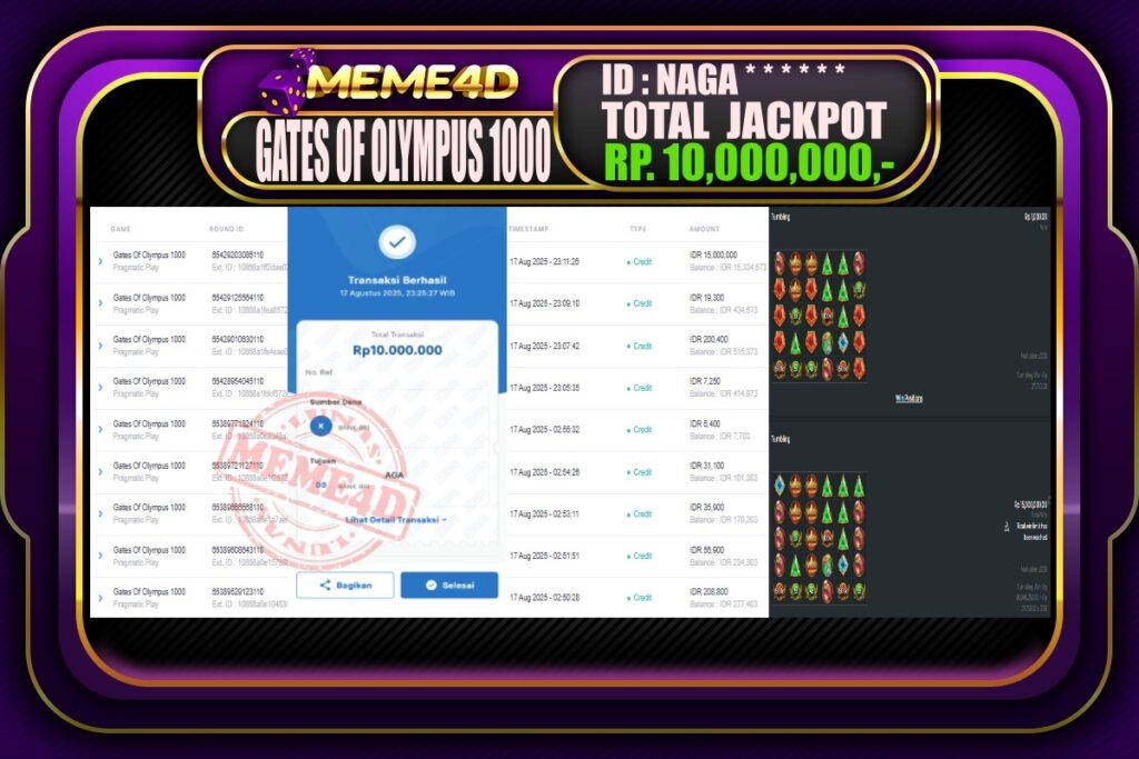Bukti Jp MEME4D Slot Online 18 AGUSTUS 2025