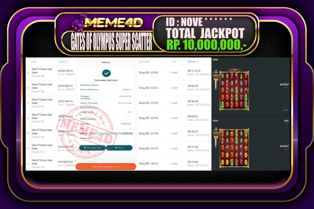 Bukti Jp MEME4D Slot Online 29 Agustus 2025