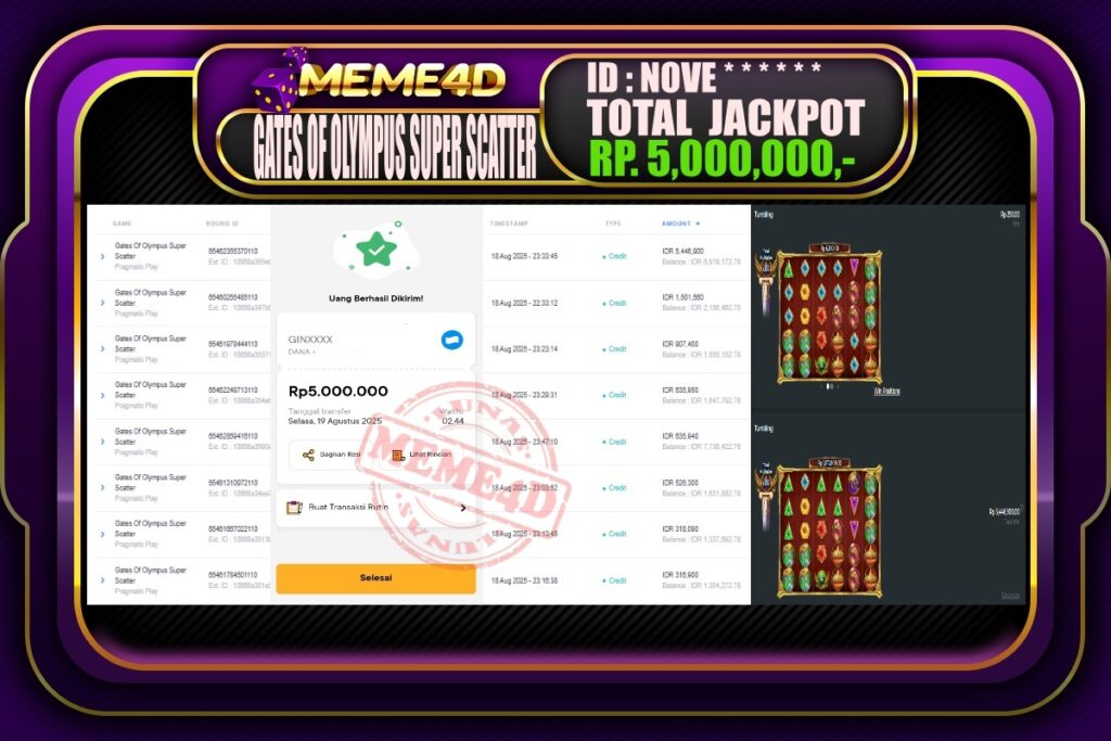 Bukti Jp MEME4D Slot Online 19 AGUSTUS 2025