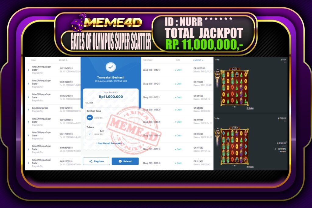 Bukti Jp MEME4D Slot Online 09 AGUSTUS 2025