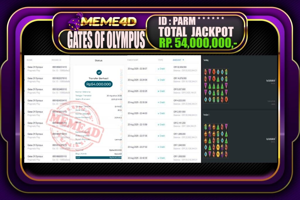 Bukti Jp MEME4D Slot Online 21 Agustus 2025