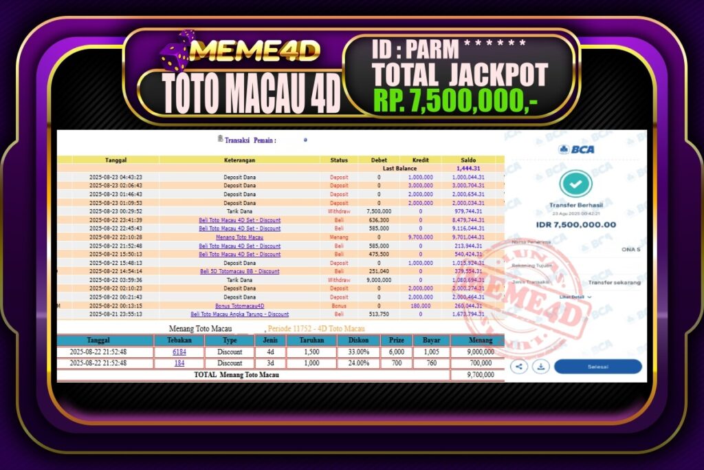 Bukti Jp MEME4D Togel Online 23 Agustus 2025