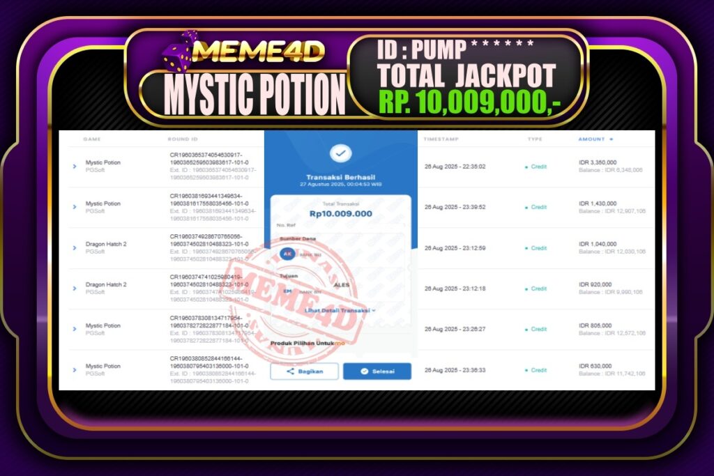 Bukti Jp MEME4D Slot Online 27 Agustus 2025