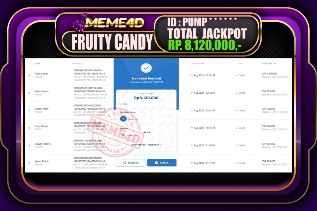 Bukti Jp MEME4D Slot Online 12 AGUSTUS 2025