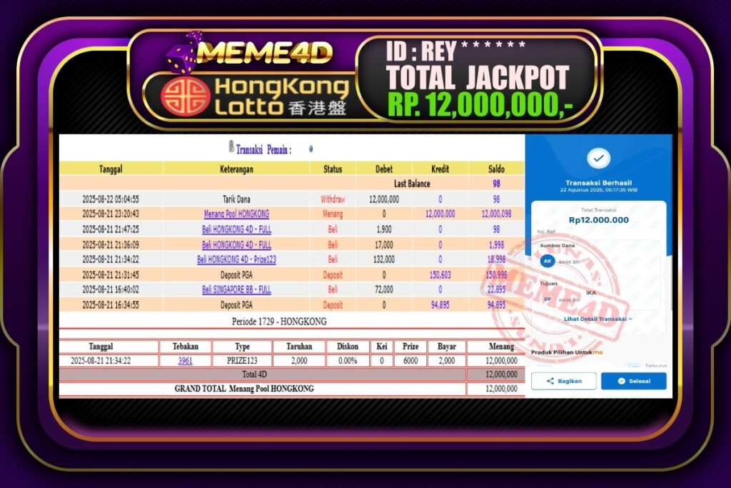 Bukti Jp MEME4D Togel Online 22 Agustus 2025
