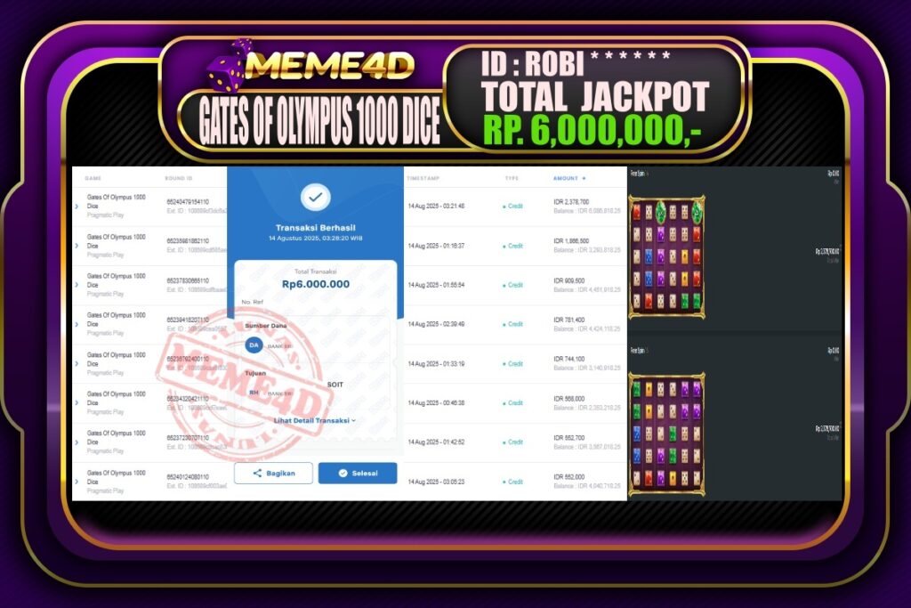 Bukti Jp MEME4D Slot Online 14 AGUSTUS 2025