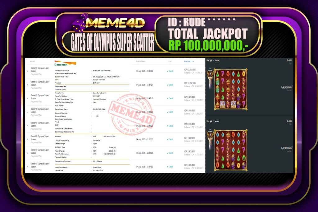 Bukti Jp MEME4D Slot Online 05 AGUSTUS 2025