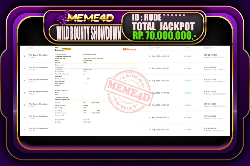 Bukti Jp MEME4D Slot Online 01 AGUSTUS 2025