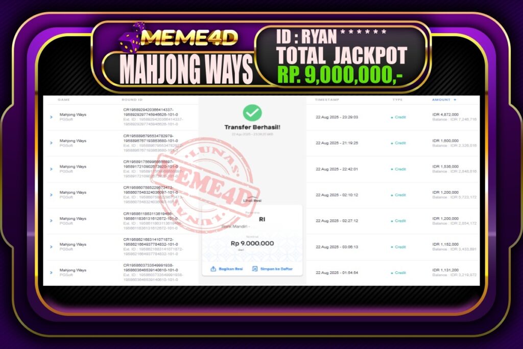 Bukti Jp MEME4D Slot Online 23 Agustus 2025