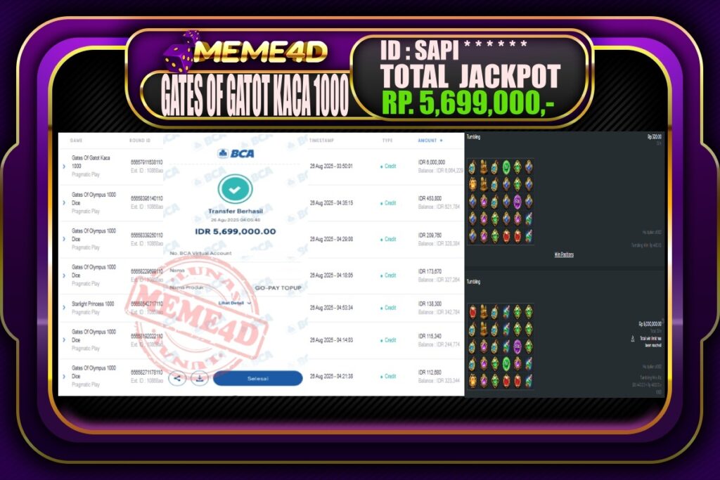 Bukti Jp MEME4D Slot Online 26 Agustus 2025