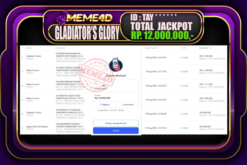 Bukti Jp MEME4D Slot Online 16 AGUSTUS 2025