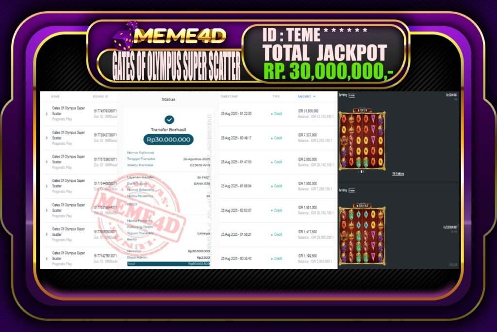 Bukti Jp MEME4D Slot Online 26 Agustus 2025