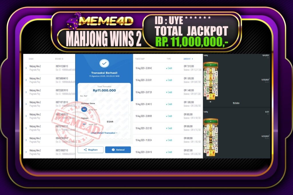 Bukti Jp MEME4D Slot Online 11 AGUSTUS 2025