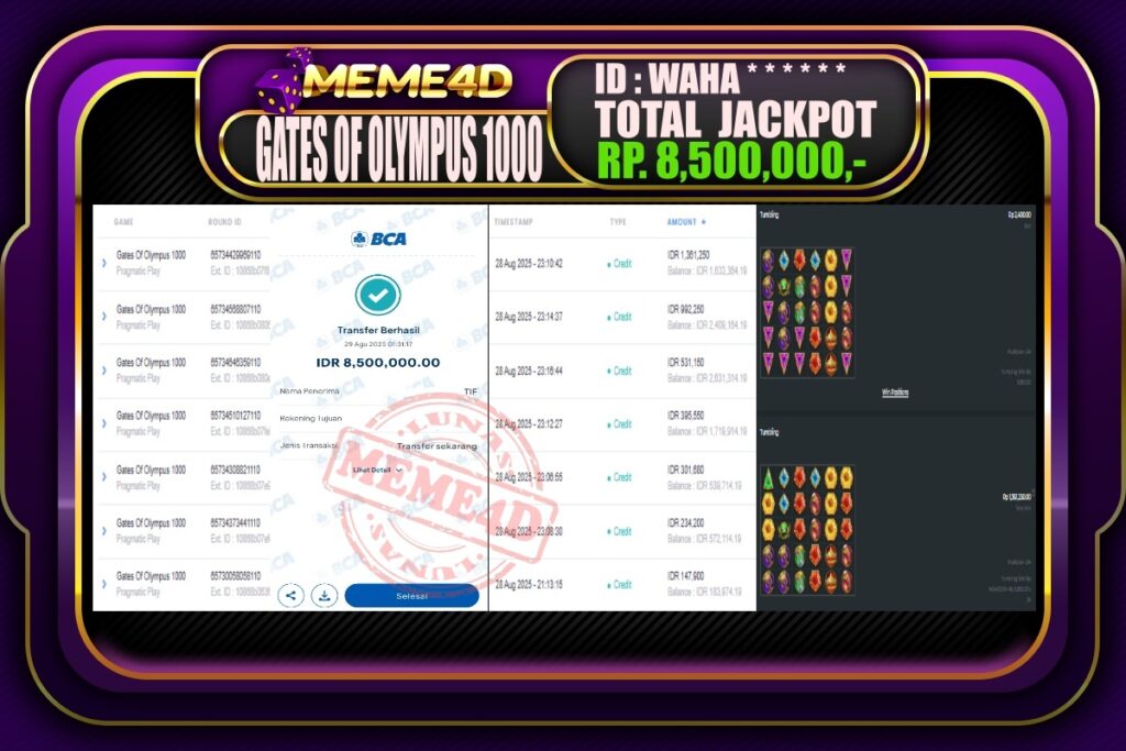 Bukti Jp MEME4D Slot Online 29 Agustus 2025
