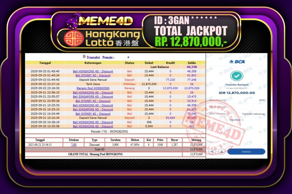 Bukti Jp MEME4D Togel Online 23 September 2025