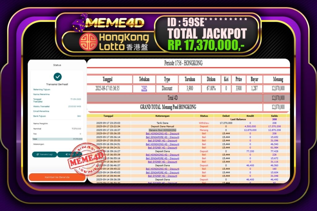 Bukti Jp MEME4D Togel Online 18 September 2025