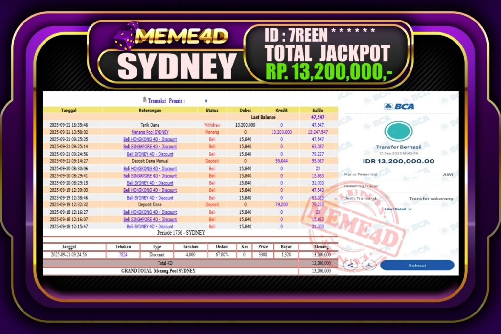 Bukti Jp MEME4D Togel Online 22 September 2025