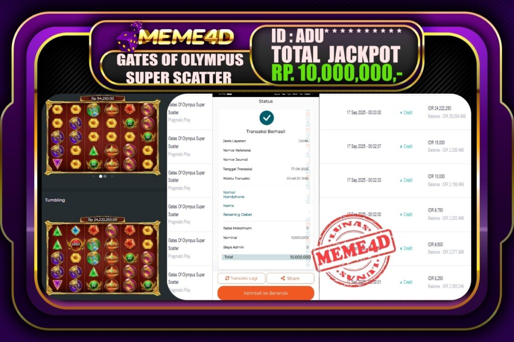 Bukti Jp MEME4D Slot Online 17 September 2025