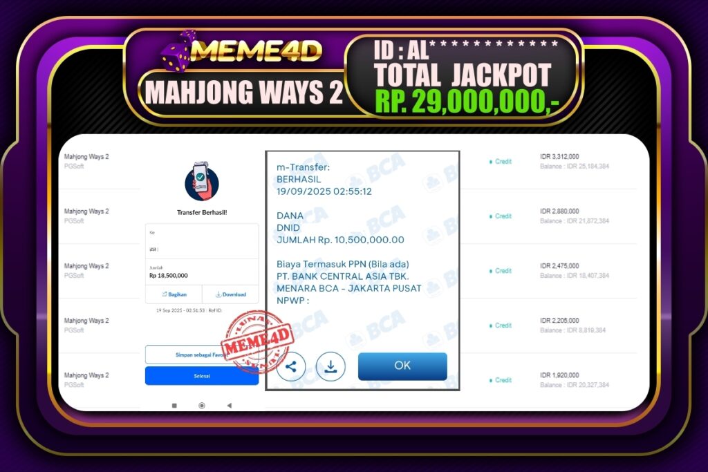 Bukti Jp MEME4D Slot Online 19 September 2025