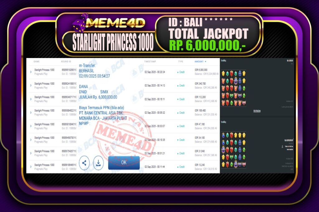 Bukti Jp MEME4D Slot Online 02 September 2025