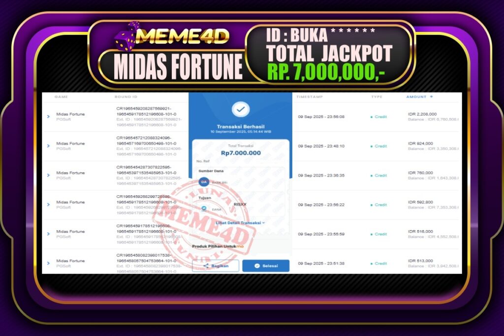 Bukti Jp MEME4D Slot Online 10 September 2025