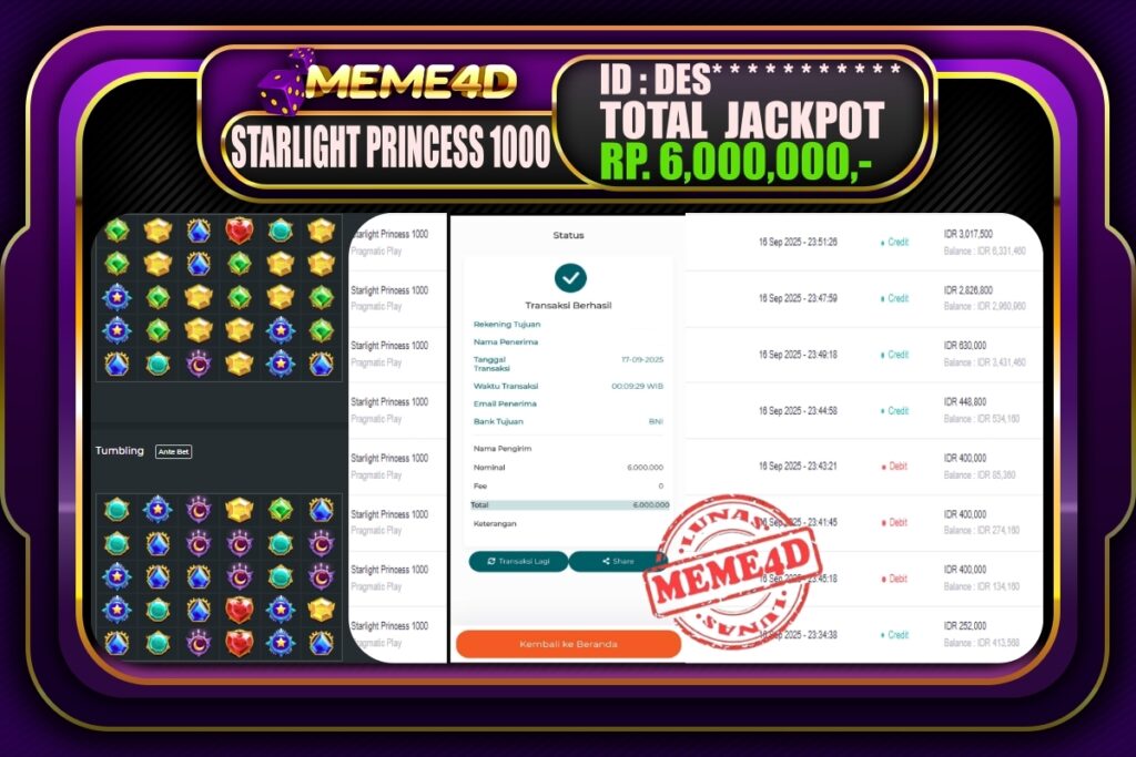 Bukti Jp MEME4D Slot Online 17 September 2025