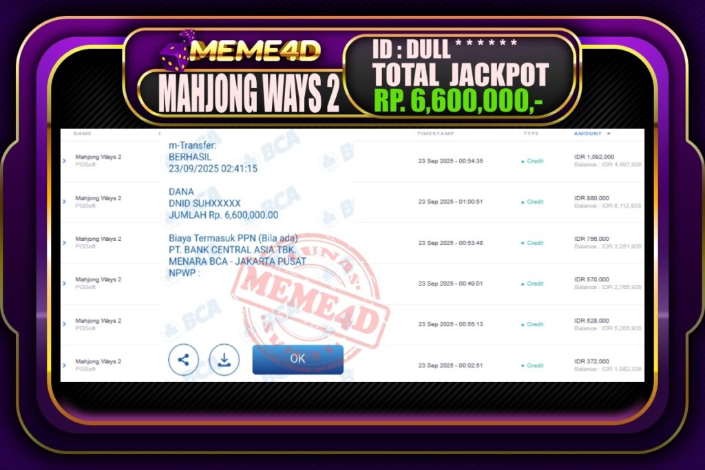 Bukti Jp MEME4D Slot Online 23 September 2025