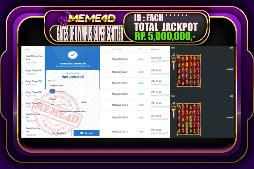 Bukti Jp MEME4D Slot Online 16 September 2025