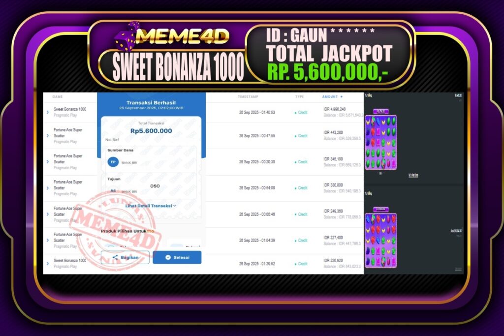 Bukti Jp MEME4D Slot Online 26 September 2025