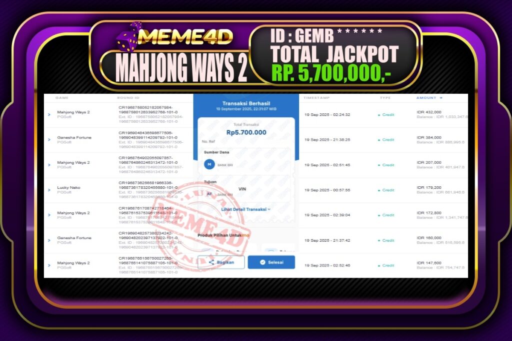 Bukti Jp MEME4D Slot Online 20 September 2025