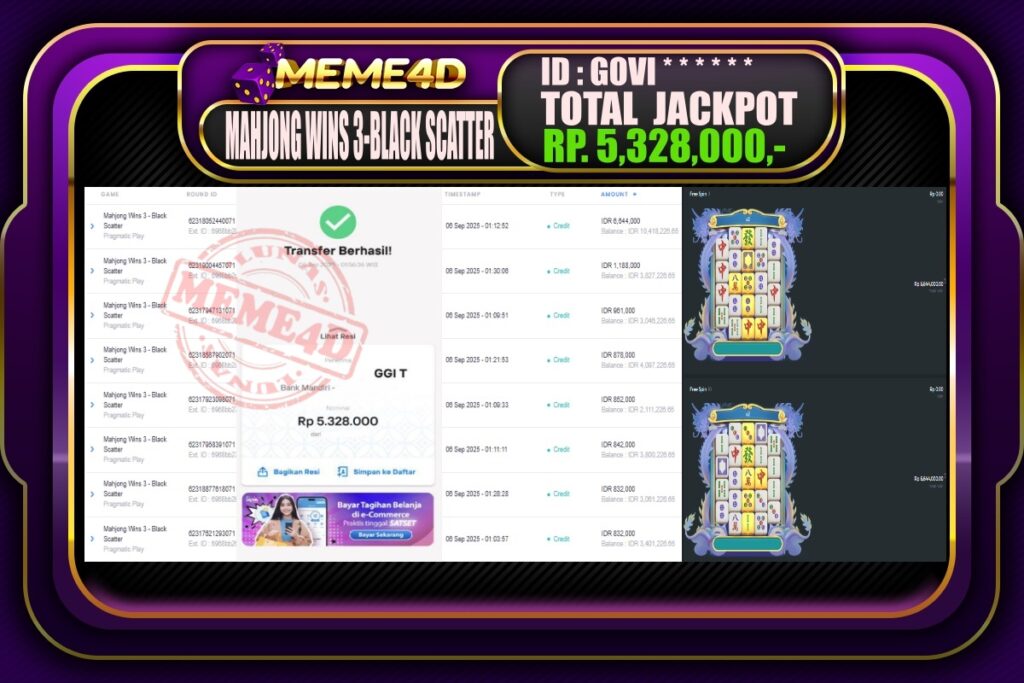 Bukti Jp MEME4D Slot Online 06 September 2025