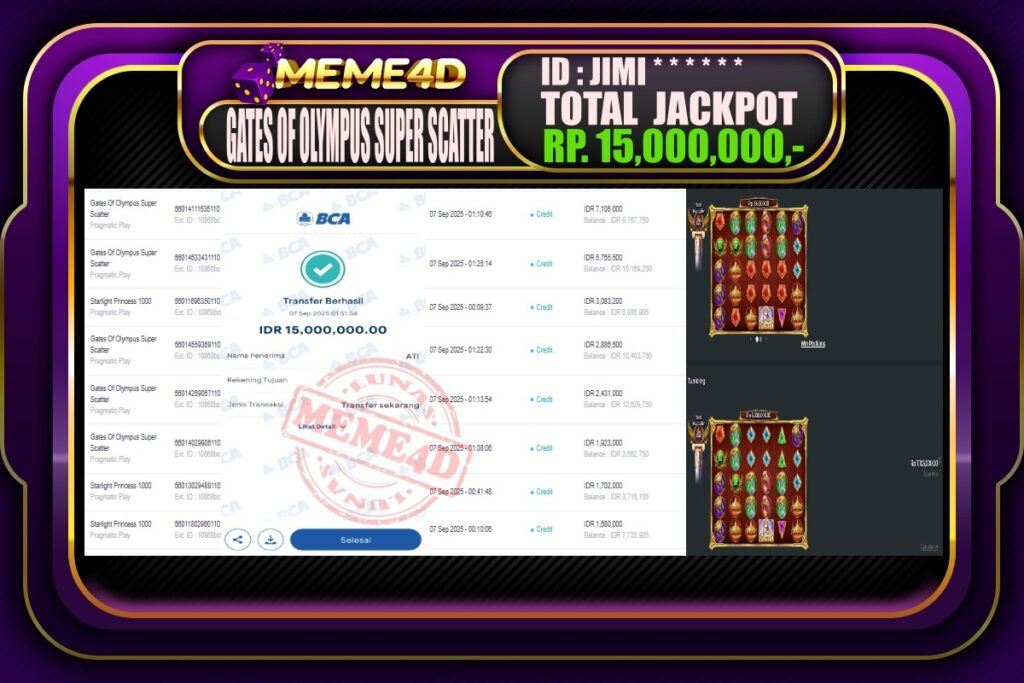 Bukti Jp MEME4D Slot Online 07 September 2025