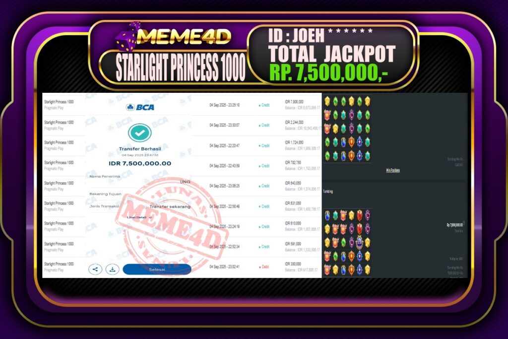 Bukti Jp MEME4D Slot Online 05 September 2025