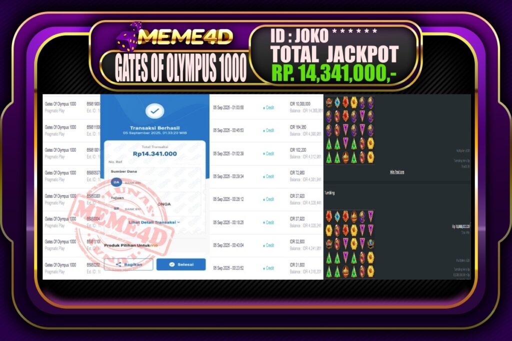 Bukti Jp MEME4D Slot Online 05 September 2025