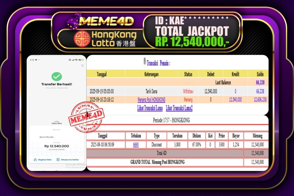 Bukti Jp MEME4D Togel Online 19 September 2025
