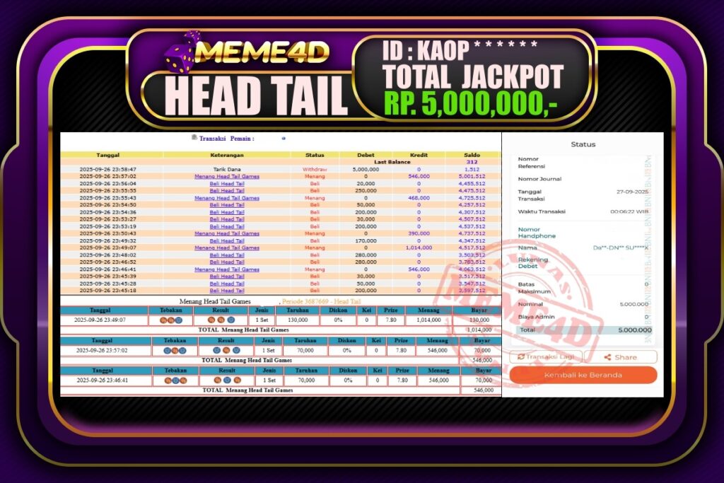 Bukti Jp MEME4D Casino Online 27 September 2025