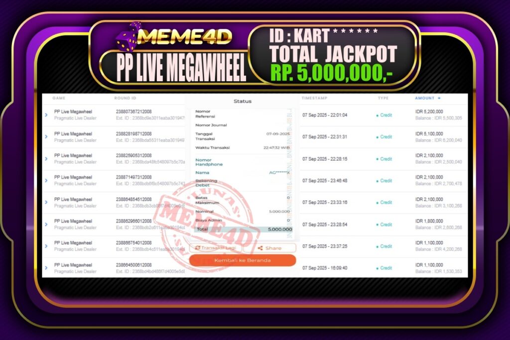 Bukti Jp MEME4D Casino Online 08 September 2025