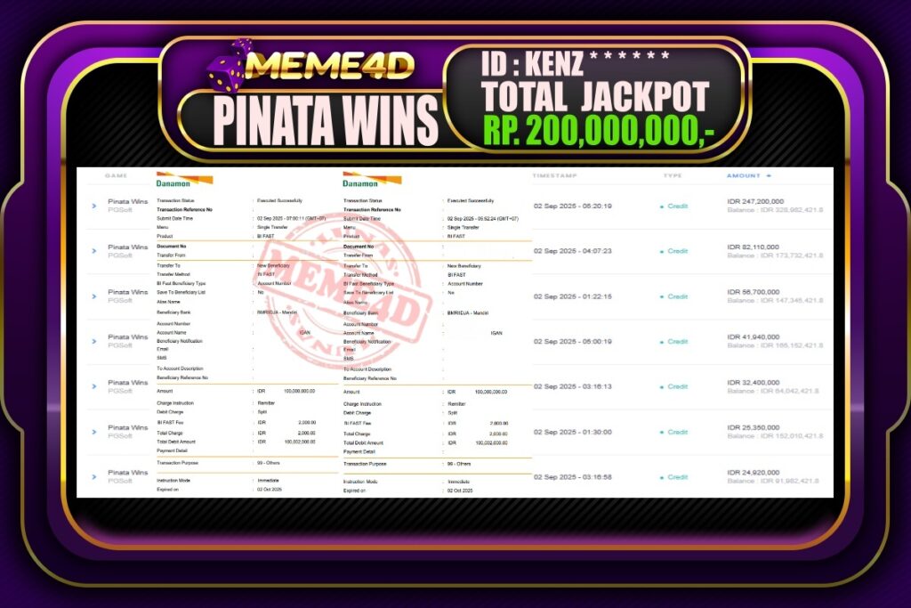 Bukti Jp MEME4D Slot Online 02 September 2025