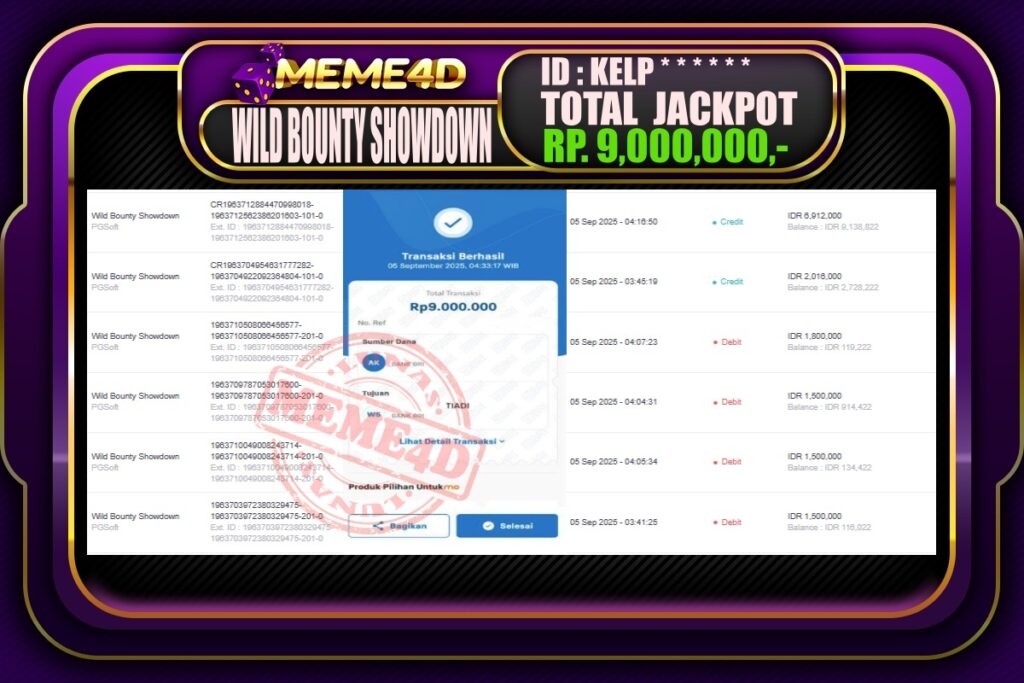 Bukti Jp MEME4D Slot Online 05 September 2025