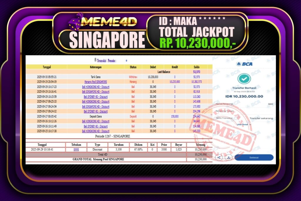 Bukti Jp MEME4D Togel Online 30 September 2025