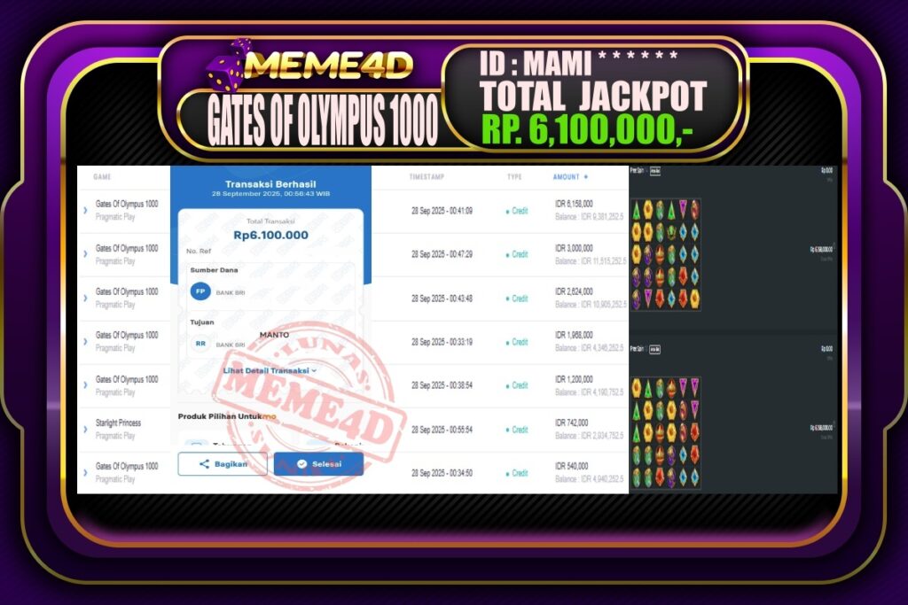 Bukti Jp MEME4D Slot Online 28 September 2025